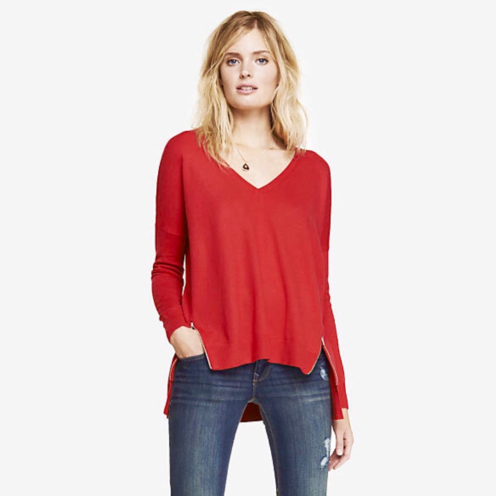 V-Neck Double Zip Vent Sweater
